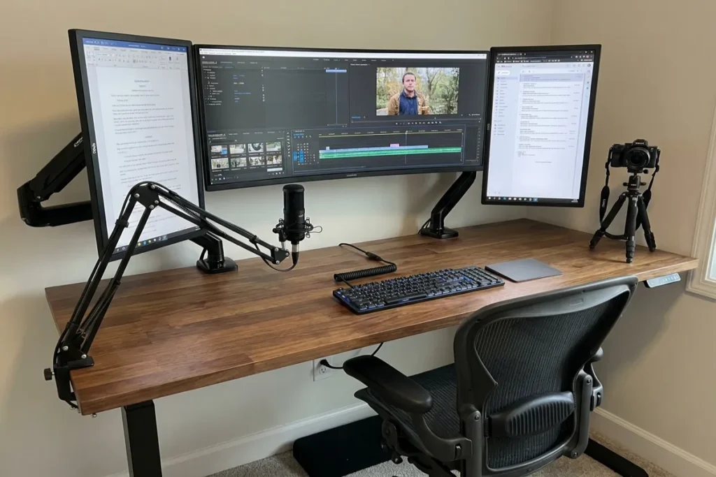 The Ultimate Professional Multi-Monitor Standing Desk Setup for Productivity & Content Creation