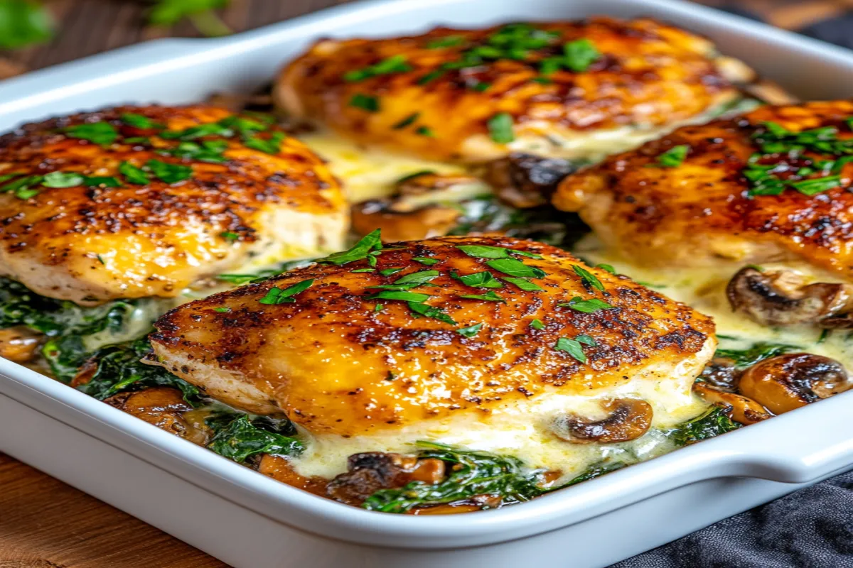 Chicken, Spinach, and Mushroom Low-Carb Oven Dish