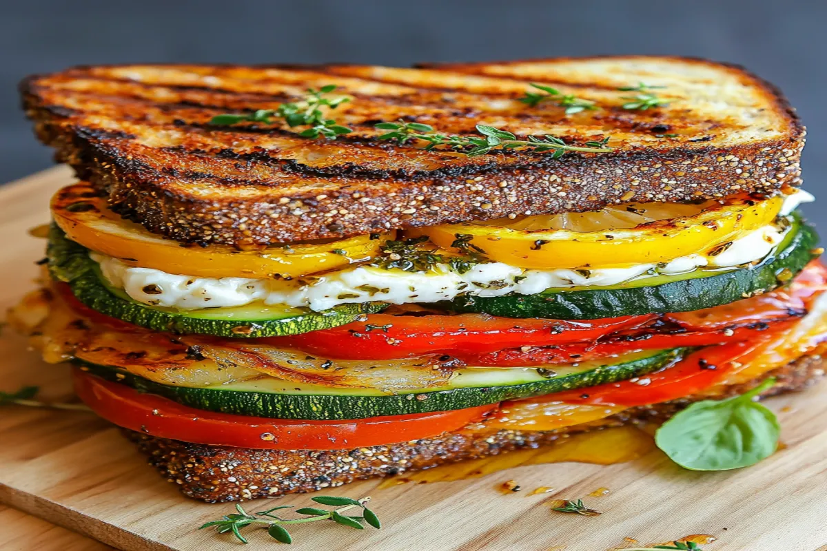 Grilled Vegetable Burrata Sandwich with Lemon Thyme Honey Mustard