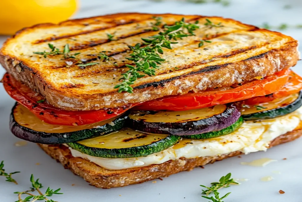 Grilled Vegetable Burrata Sandwich with Lemon Thyme Honey Mustard