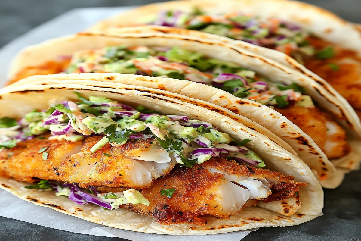 Crispy Fish Tacos with Cilantro Lime Slaw