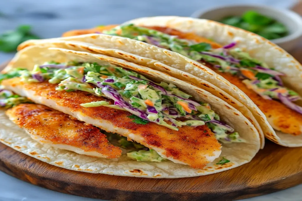 Crispy Fish Tacos with Cilantro Lime Slaw