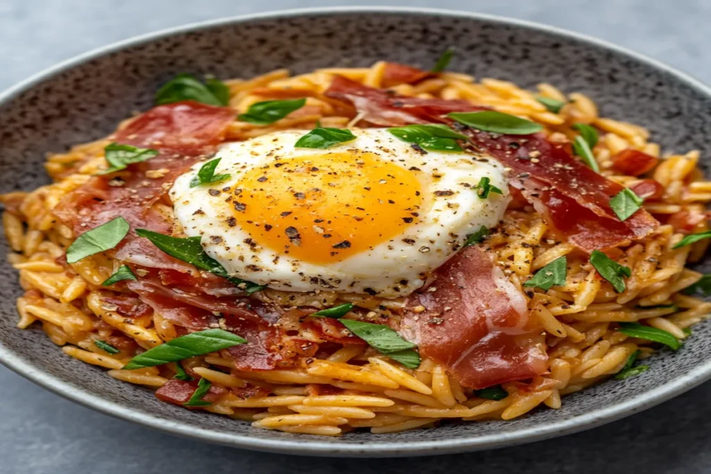 Orzo Carbonara with Crispy Prosciutto & Burrata  A Decadent Twist 