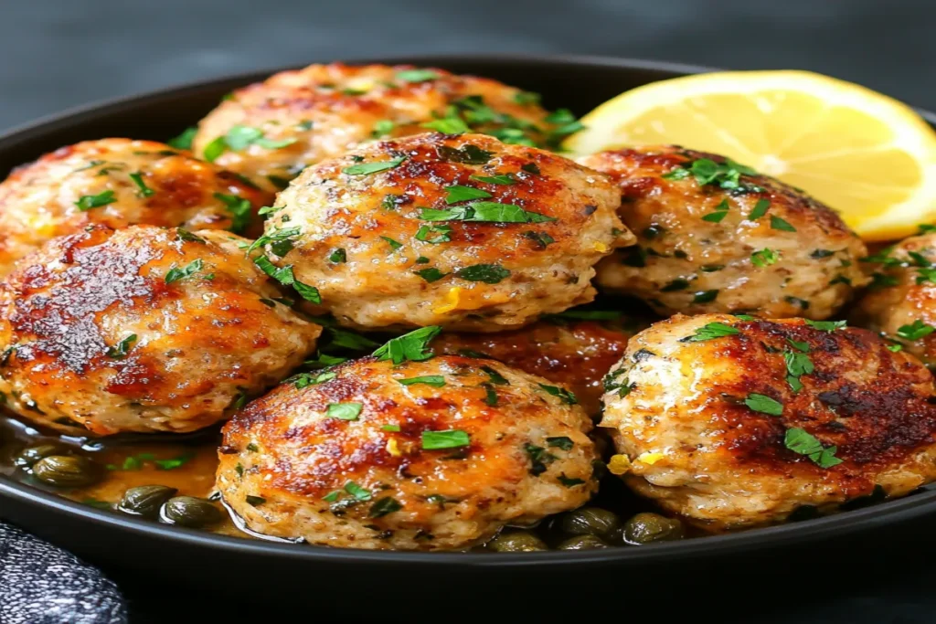 Chicken Piccata Meatballs with Lemon Zest and Caper Sauce