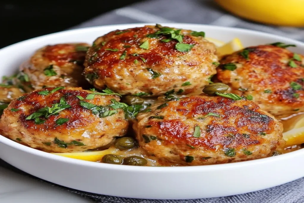 Chicken Piccata Meatballs with Lemon Zest and Caper Sauce