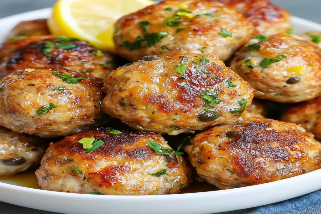 Chicken Piccata Meatballs with Lemon Zest and Caper Sauce