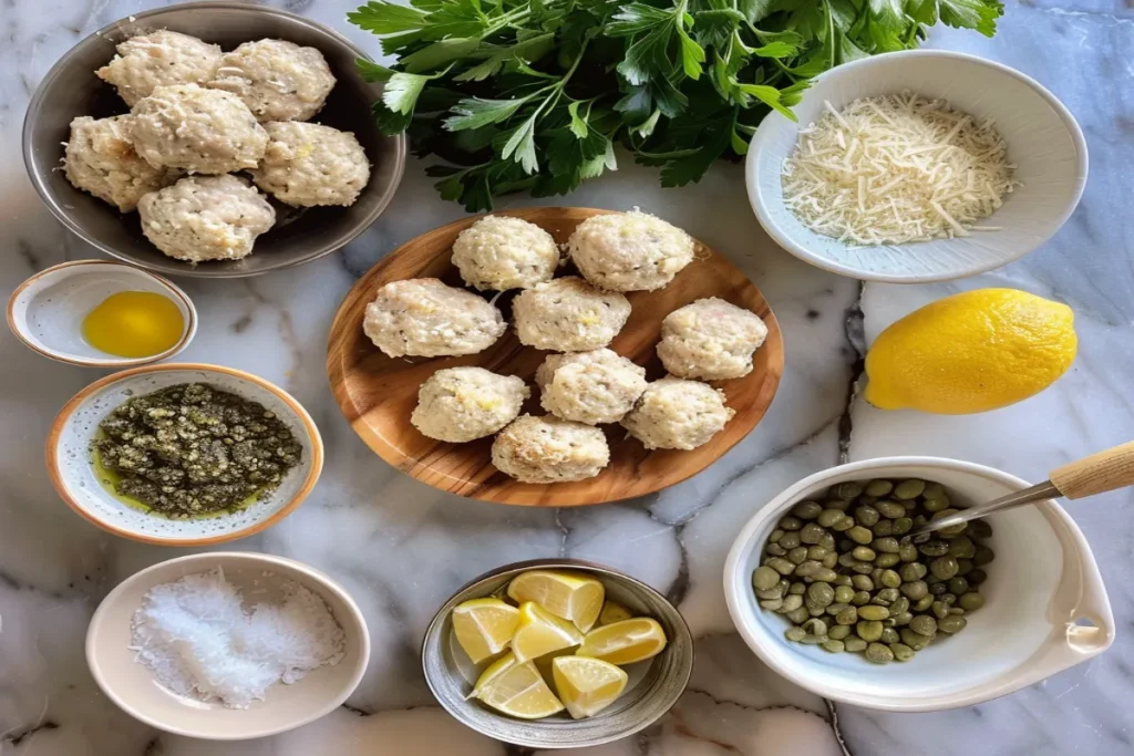 Chicken Piccata Meatballs with Lemon Zest and Caper Sauce