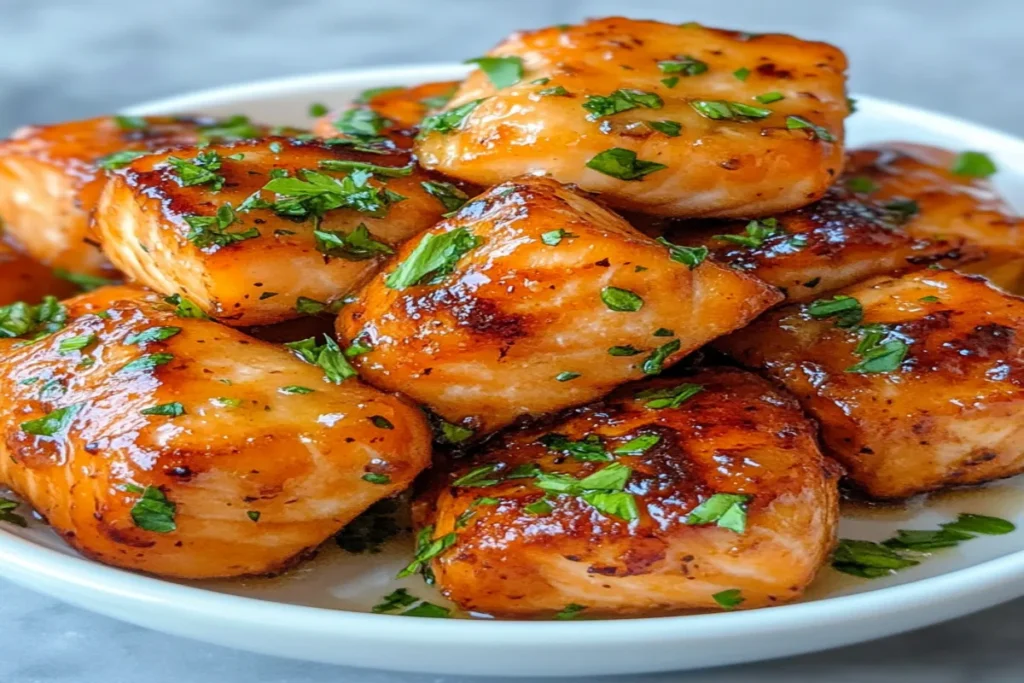 Honey Butter Garlic Glazed Salmon Bites