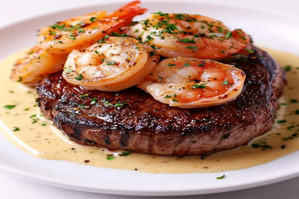 Filet Mignon with Shrimp and Lobster Cream Sauce 