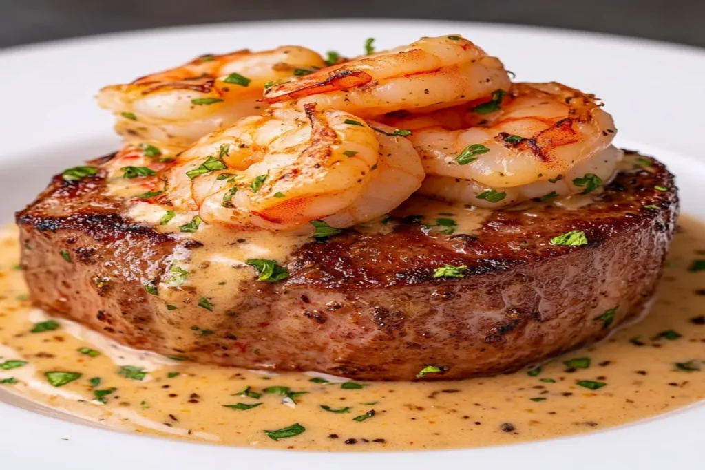 Filet Mignon with Shrimp and Lobster Cream Sauce 