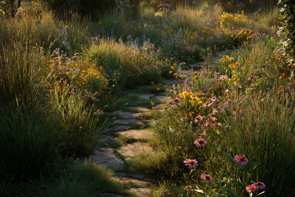 Meadowscaping Homeowner identifying native plants in a sunny meadow