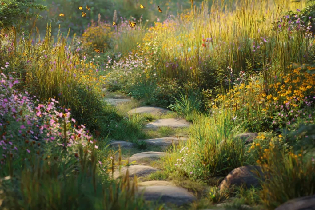 Lawn compared to a colorful, lush meadowscape