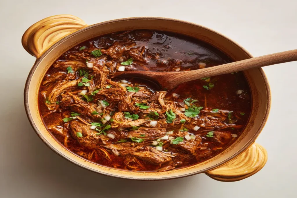 Birria Recipe: 7 Authentic Steps for the Best Juicy Tacos Shredded birria beef on a wooden board
