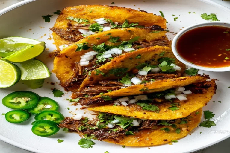 Cheap Birria Tacos on a plate with broth