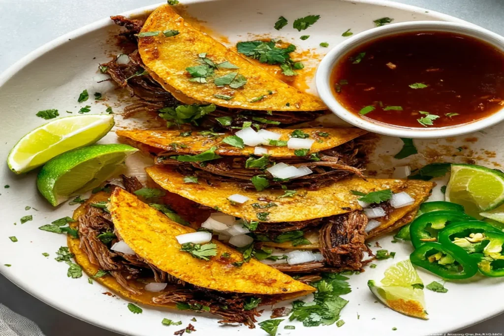 Simmering beef for birria tacos