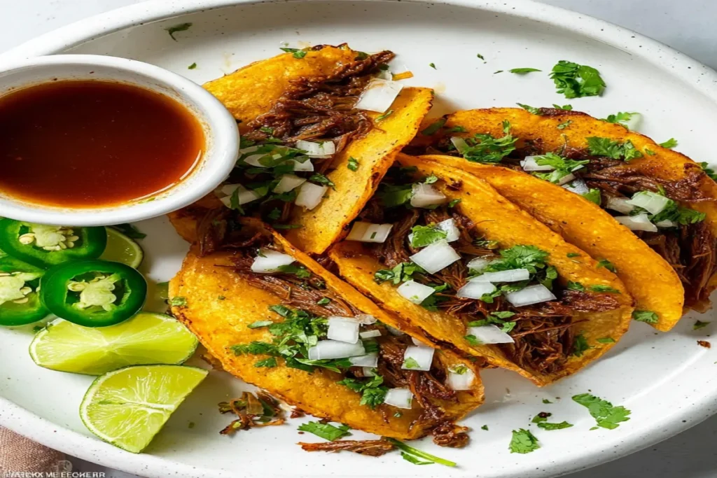Crispy birria tacos ready to eat