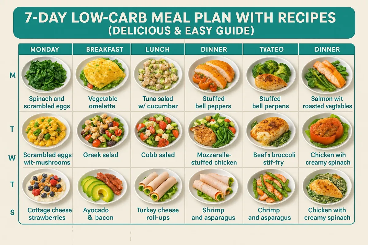 7-Day Low-Carb Meal Plan With Recipes 7-Day Low-Carb Meal Plan With Recipes (Delicious & Easy Guide)