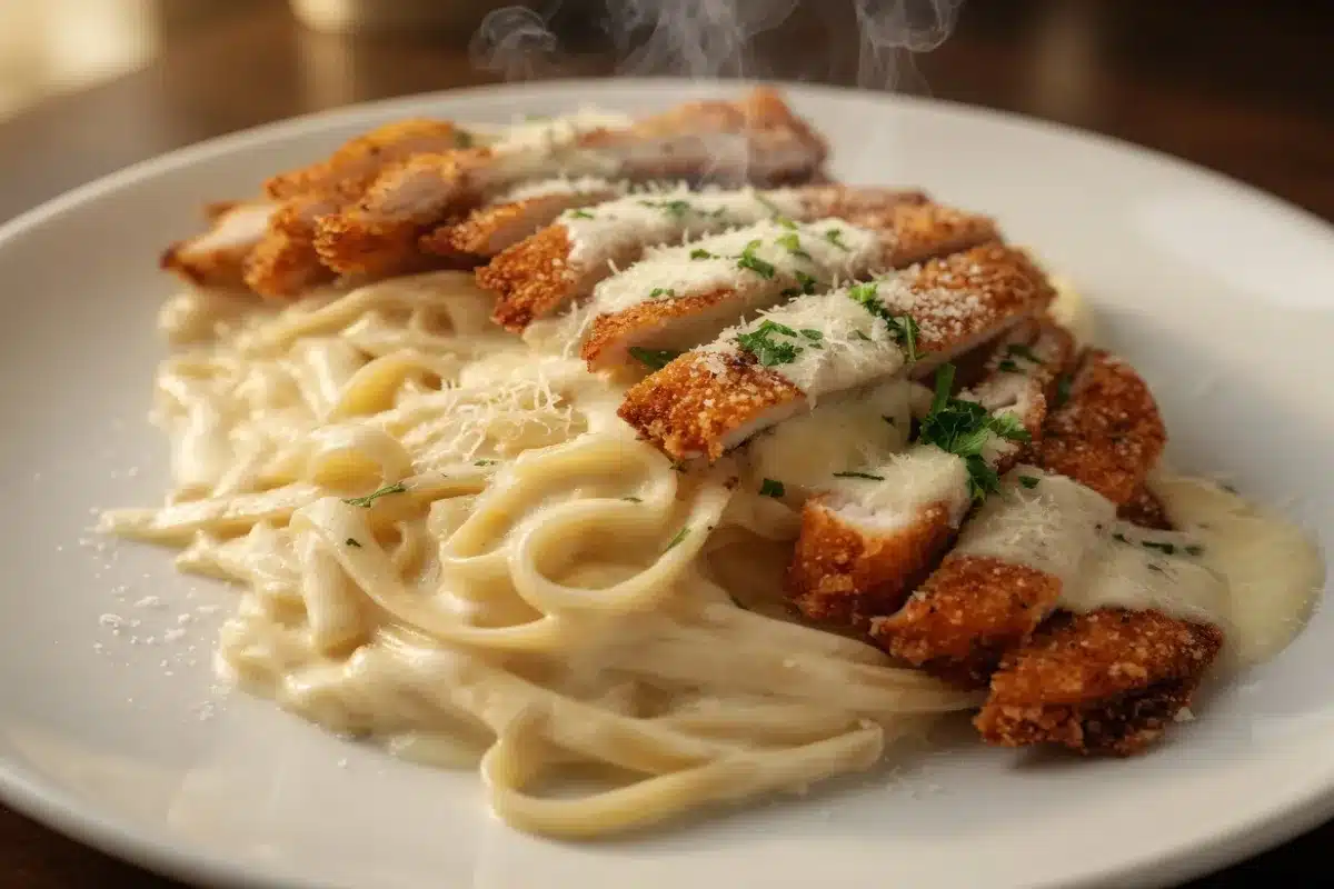 CRISPY CHICKEN FETTUCCINE ALFREDO – Easy Creamy Pasta Recipe