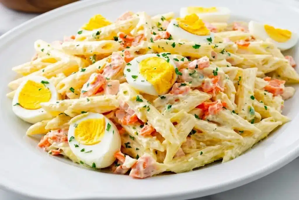 Salade de pâtes au surimi et œufs durs image 1200x800 1784247438384
