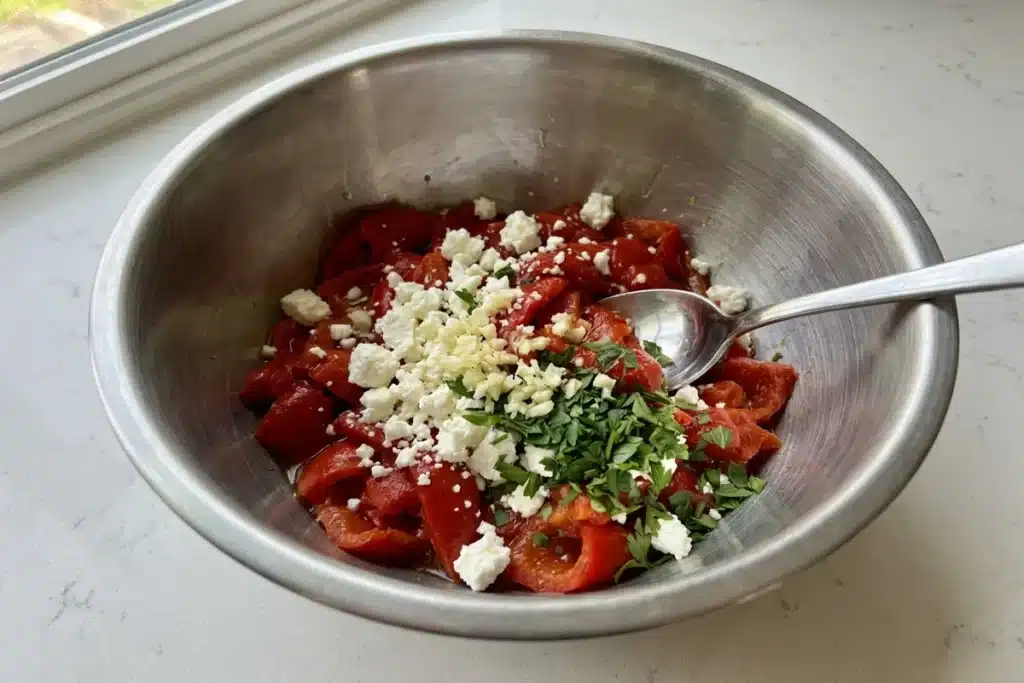 Roasted Red Pepper and Feta Triangles — Flaky Puff Pastry Appetizer image 1200x800 1786724771228