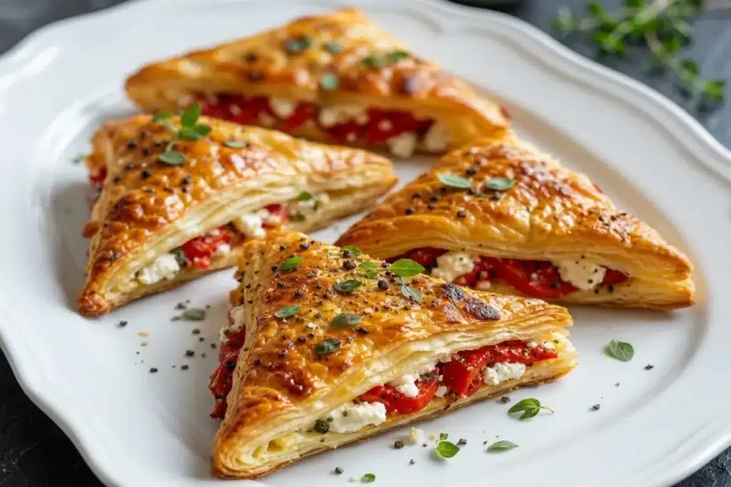 Roasted Red Pepper and Feta Triangles — Flaky Puff Pastry Appetizer image 1200x800 1786724900649