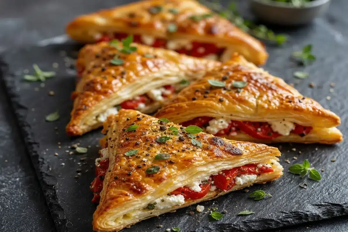 Roasted Red Pepper and Feta Triangles — Flaky Puff Pastry Appetizer