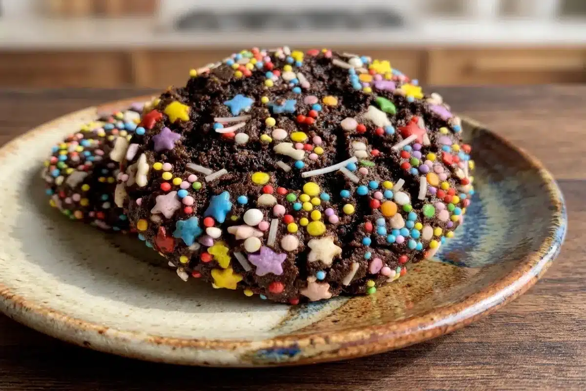 Fudgy Chocolate Sprinkle Cookies