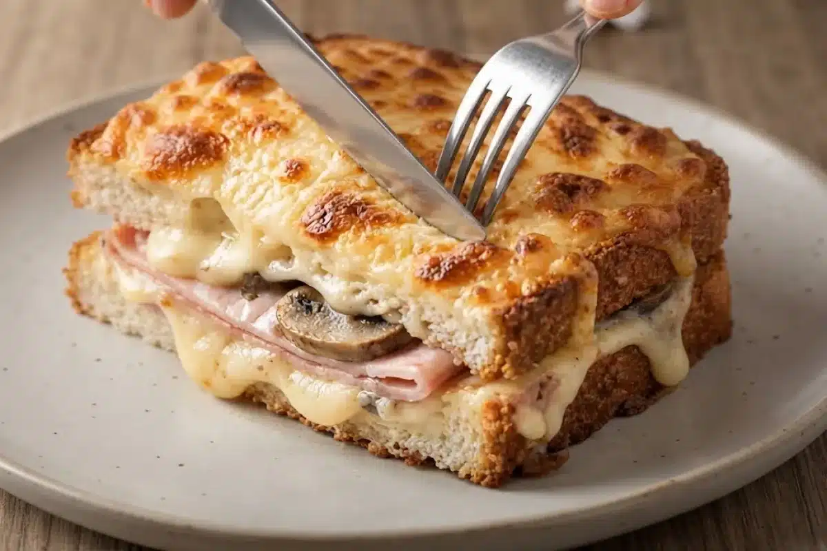Croque-monsieur aux champignons et au comté, gratiné